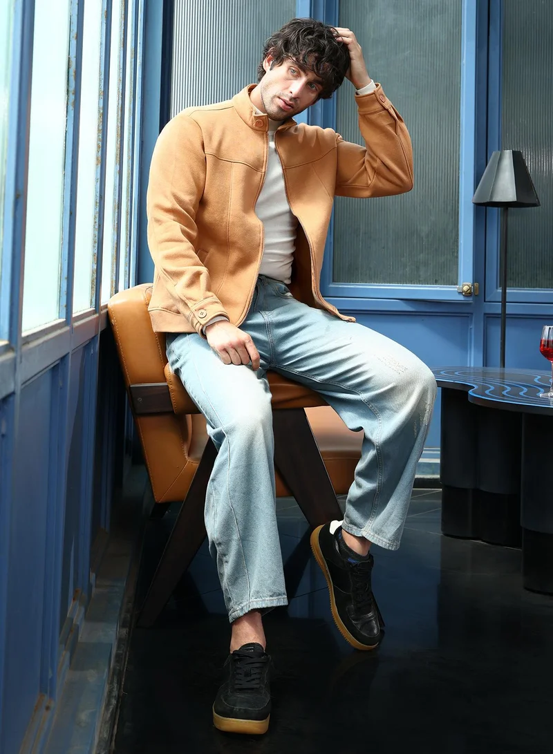 CAHOOT  Men's Rust Orange Panel-Stitch Knit Jacket for Men | Best Price UAE