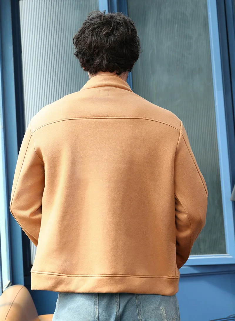 CAHOOT  Men's Rust Orange Panel-Stitch Knit Jacket for Men | Best Price UAE