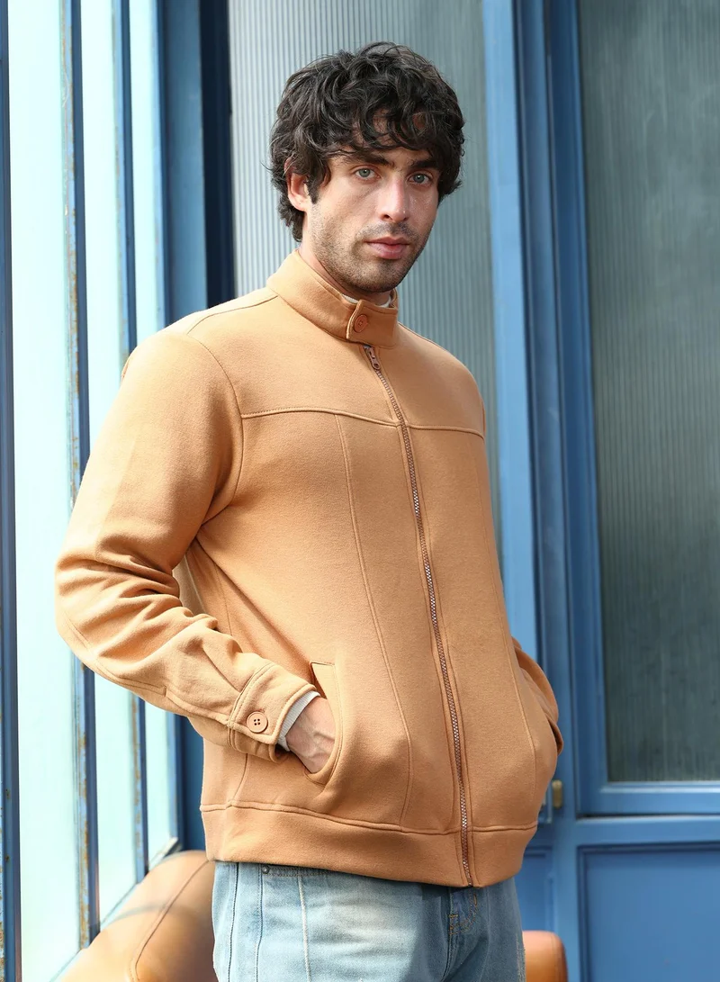 CAHOOT  Men's Rust Orange Panel-Stitch Knit Jacket for Men | Best Price UAE