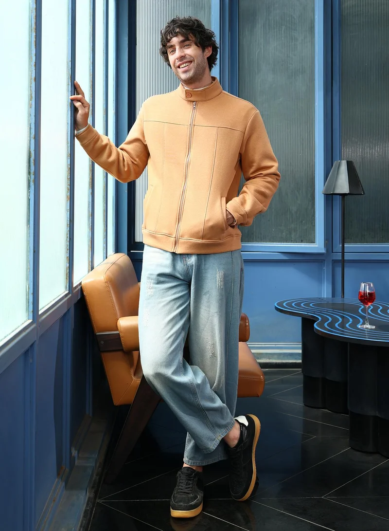 CAHOOT  Men's Rust Orange Panel-Stitch Knit Jacket for Men | Best Price UAE