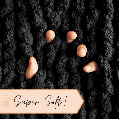 Adyrescia Chunky Knit Blanket Throw | 100% Hand Knit with Jumbo Chenille Yarn (40"x50", Raven Black) - Image 4