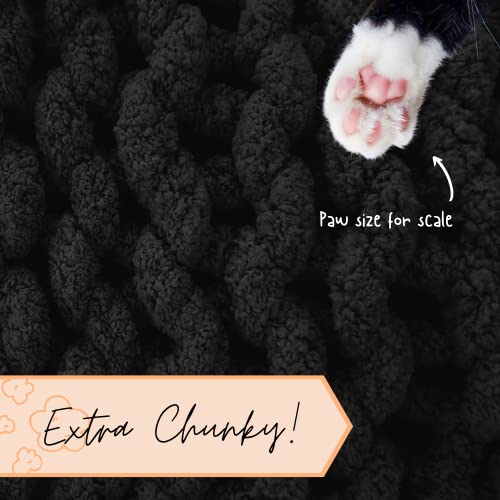 Adyrescia Chunky Knit Blanket Throw | 100% Hand Knit with Jumbo Chenille Yarn (40"x50", Raven Black) - Image 5