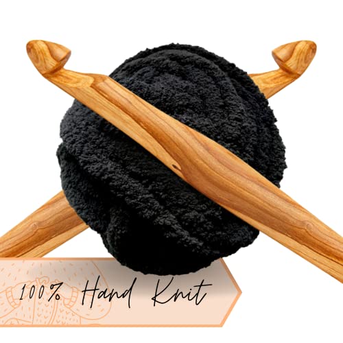 Adyrescia Chunky Knit Blanket Throw | 100% Hand Knit with Jumbo Chenille Yarn (40"x50", Raven Black) - Image 3