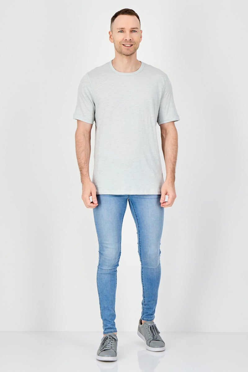 Palm Beach Men Crew Neck Short Sleeve Plain T-Shirt, Light Grey - Image 4