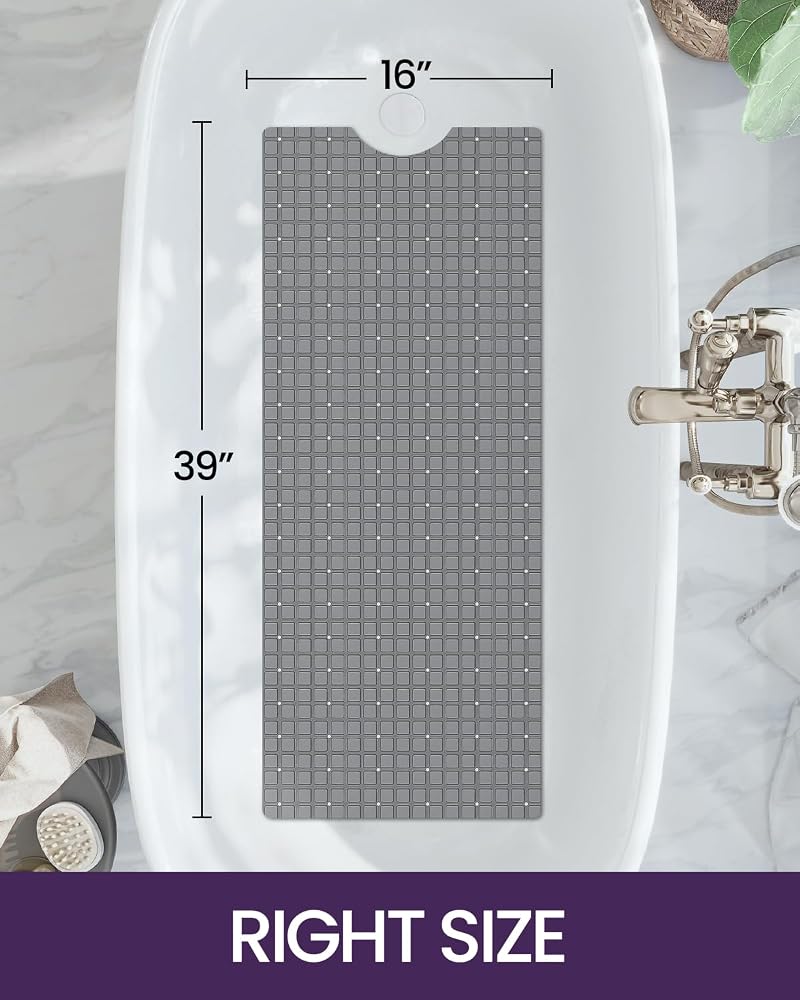 DEXI Non-Slip Bathtub Mat, 40x100 cm Bath Tub Shower Carpet, Grey - Image 2