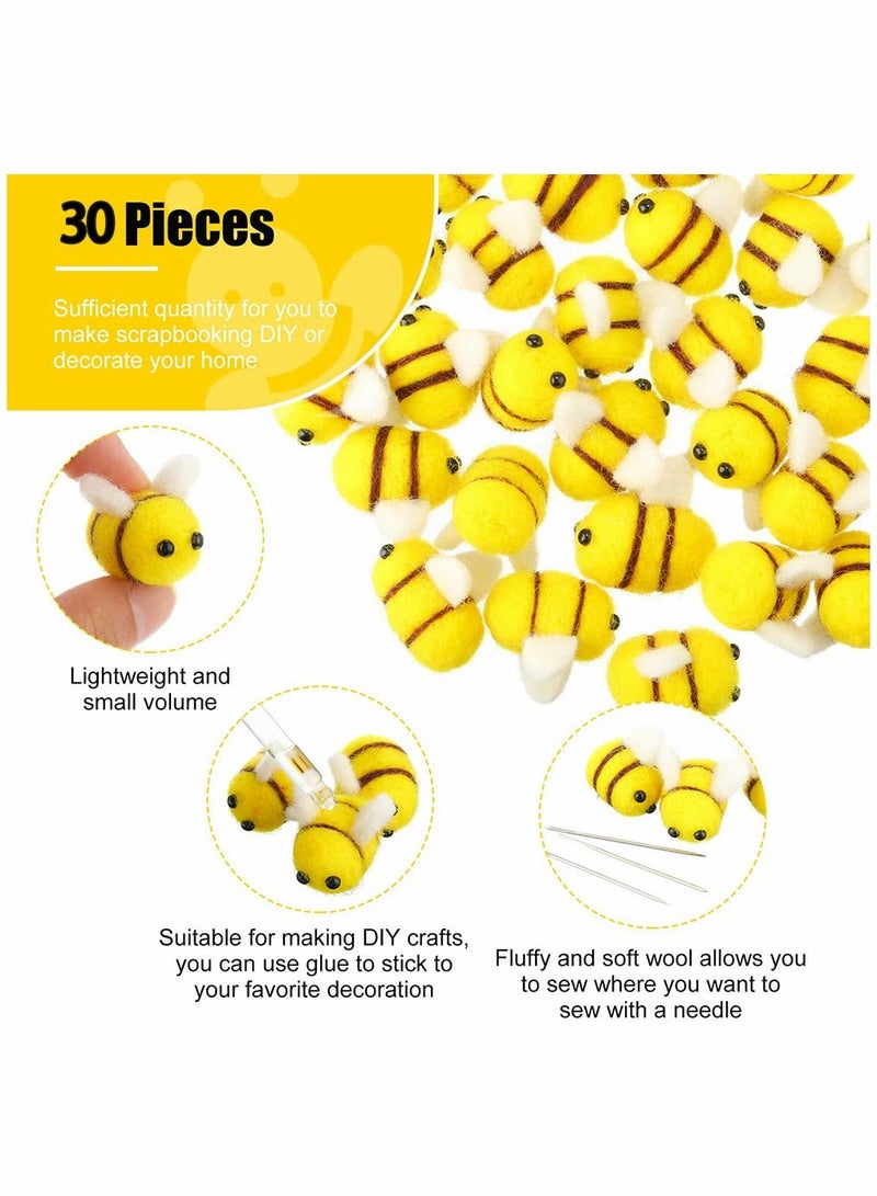 XiuWoo Wool Felt Bee Mini Crafts Balls Bumble for Baby Shower Gender Reveal Party Nursery Tent Hat Decoration DIY Craft Car Seat Grasping Bead Toys (30 Pieces) - Image 2