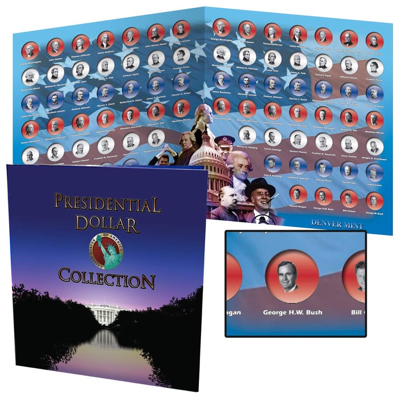 First Commemorative Mint Presidential Dollar Folder Complete Philadelphia and Denver Mint Collection - Image 2