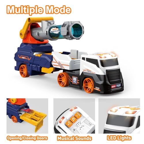 Dwi Dowellin Truck Toys for Kids, 28" Large Car Toys Include 4 Race Cars+6 Soft Foam Balls, with Light & Sounds, Eejection&Shooting Transport Trucks Toy, Gifts for Boys Girls 3 4 5 6 7 8+ Year Old - Image 5