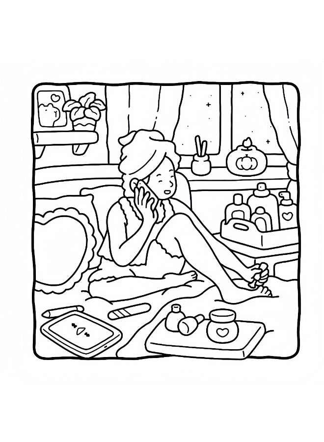 لحظات الفتيات: كتاب تلوين مريح للبالغين والمراهقين يحتوي على مشاهد يومية لطيفة - Image 3