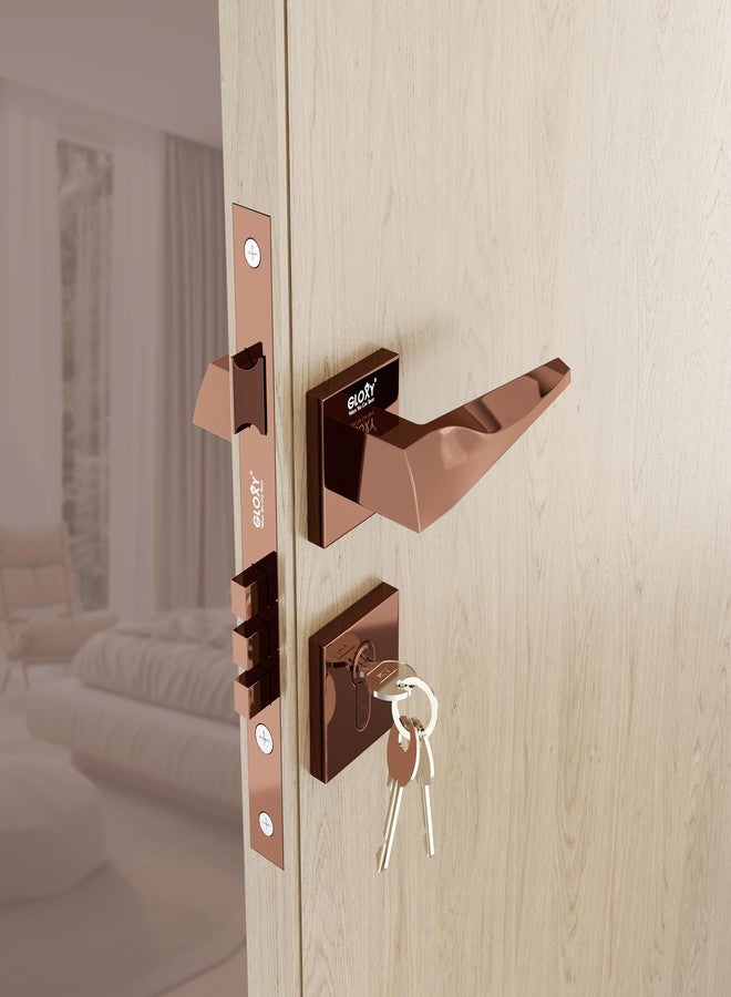 GLOXY Mortise Door Set for Main Door Lock for Bedroom Handle Set with 3 Brass Key for Kitchen, Hotel, Store Room |Rose Gold Finish (2 Years Warranty, Pack of 1) - Image 1