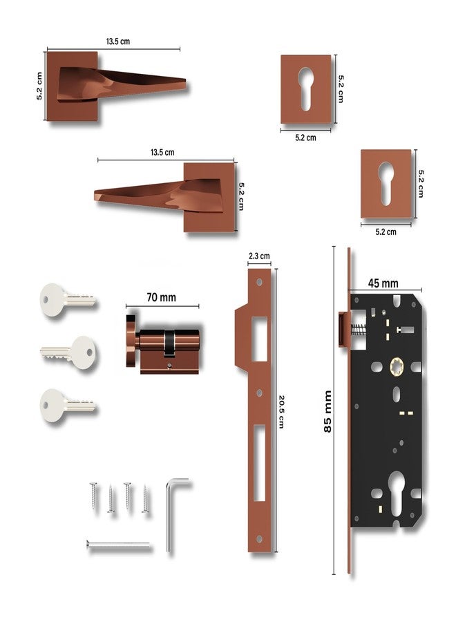 GLOXY Mortise Door Set for Main Door Lock for Bedroom Handle Set with 3 Brass Key for Kitchen, Hotel, Store Room |Rose Gold Finish (2 Years Warranty, Pack of 1) - Image 3