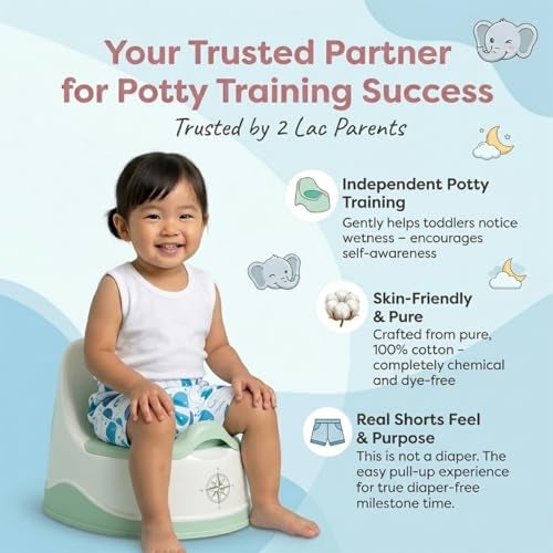 SNUGKINS Potty Training Shorts for Toddlers, Boys and Girls | 100% Cotton. (Size 2, Fits 2 3 Years) - Pack of 2 Multi-Color - Image 4