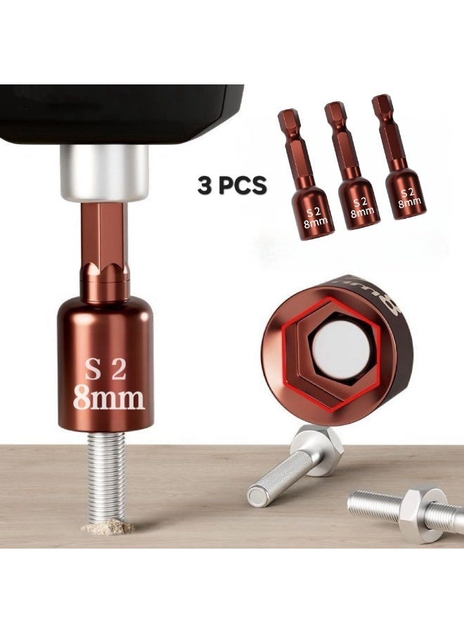طقم مفكات صواميل مغناطيسية ثلاثي القطع - محول مقبس صدمي متري 8 مم، فولاذ سبيكي S2، ساق سداسي 1/4 بوصة للمثاقب الكهربائية ومفكات الصدمات - Image 3