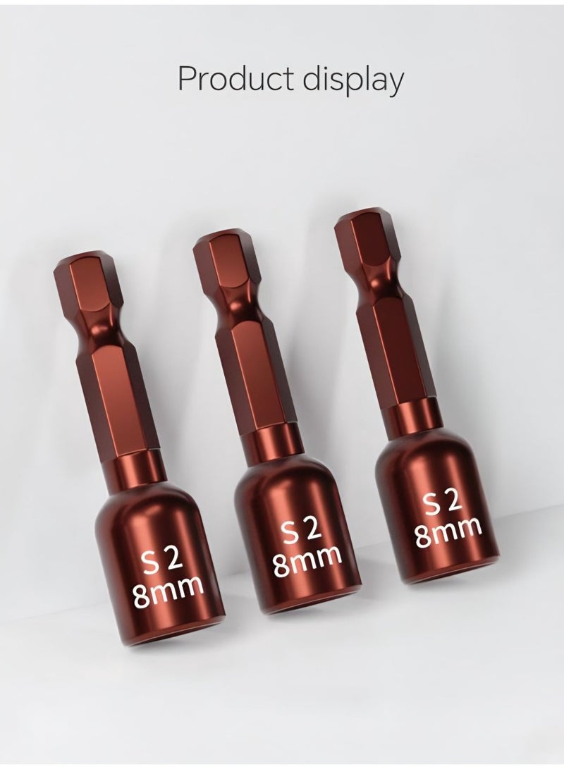 طقم مفكات صواميل مغناطيسية ثلاثي القطع - محول مقبس صدمي متري 8 مم، فولاذ سبيكي S2، ساق سداسي 1/4 بوصة للمثاقب الكهربائية ومفكات الصدمات - Image 2