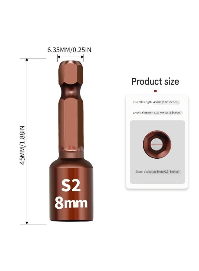 طقم مفكات صواميل مغناطيسية ثلاثي القطع - محول مقبس صدمي متري 8 مم، فولاذ سبيكي S2، ساق سداسي 1/4 بوصة للمثاقب الكهربائية ومفكات الصدمات - Image 5