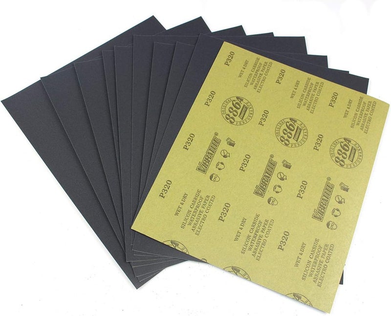 MAXMAN MAXAMN 320 Grit Sandpaper, Wet Dry Sandpaper Sheets 9 x 11 Inches, Silicon Carbide Abrasive Sand Paper for Wood Furniture Finishing, Metal Sanding, Automotive Polishing, DIY Projects, 10 Sheets - Image 1