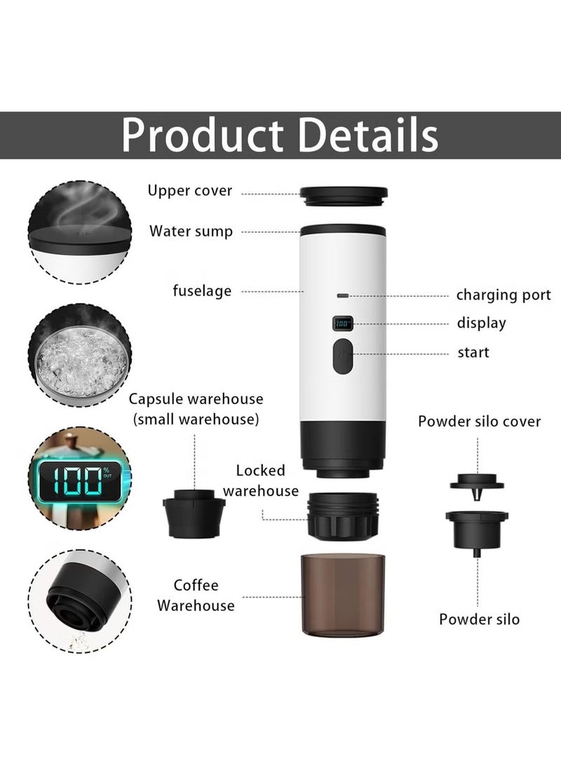 صانع قهوة اسبريسو كهربائي محمول، قابل لإعادة الشحن عبر USB مع شاشة رقمية وكوب وحقيبة حمل - Image 2