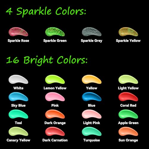 HOMY ARTY Glow in the Dark Fabric Paint 20 Colors 1 floz Each 3D LongLasting Luminous Glow Acrylic Paint for TShirt Canvas Art Supplies DIY Decoration - Image 3