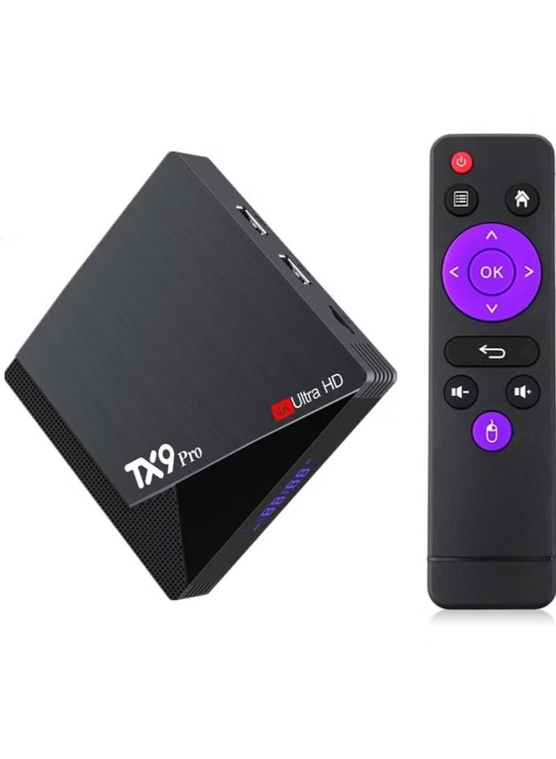 بلو فاير جهاز TX9 Pro ذكي بدقة 6K Ultra HD – ذاكرة 8GB RAM، تخزين 128GB eMMC، معالج رباعي النواة، دعم H.265، مشغل وسائط ذكي للأفلام والمسلسلات والفيديوهات والموسيقى، شاشة رقمية، تصميم مدمج، أسود - Image 1