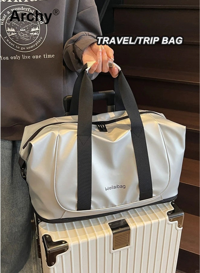 Archy Women's New Large-Capacity Travel Bag - 25L Waterproof Metallic Silver Duffel | 3-Way Carry (Shoulder/Crossbody/Luggage Sleeve) for Short Trips, Gym & Maternity - Image 2