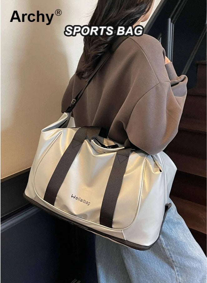 Archy Women's New Large-Capacity Travel Bag - 25L Waterproof Metallic Silver Duffel | 3-Way Carry (Shoulder/Crossbody/Luggage Sleeve) for Short Trips, Gym & Maternity - Image 3