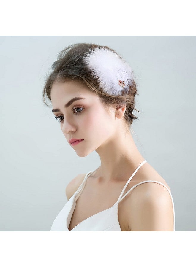 MWOOT 4Pcs White Feather Fascinators Hair Clips Handmade Feather Headpiece Rhinestones Hair Clips Barrettes Headpiece For Women And Girls Party Hairpins Hair Accessory - Image 1