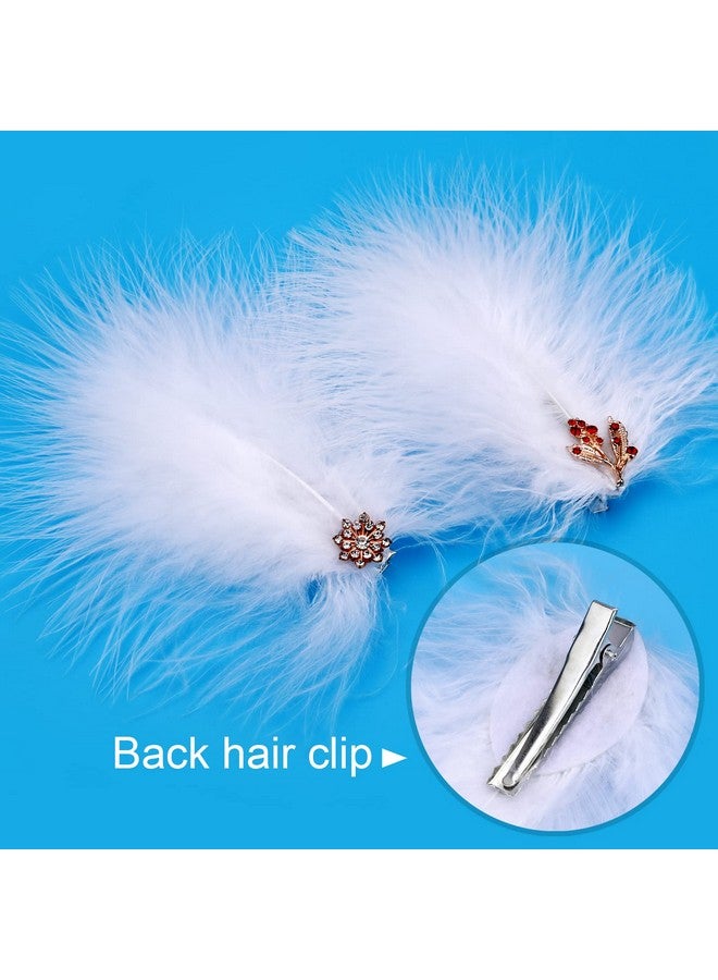 MWOOT 4Pcs White Feather Fascinators Hair Clips Handmade Feather Headpiece Rhinestones Hair Clips Barrettes Headpiece For Women And Girls Party Hairpins Hair Accessory - Image 3