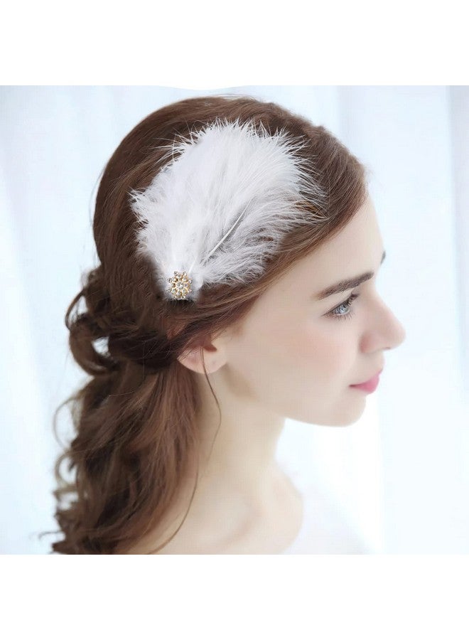 MWOOT 4Pcs White Feather Fascinators Hair Clips Handmade Feather Headpiece Rhinestones Hair Clips Barrettes Headpiece For Women And Girls Party Hairpins Hair Accessory - Image 2