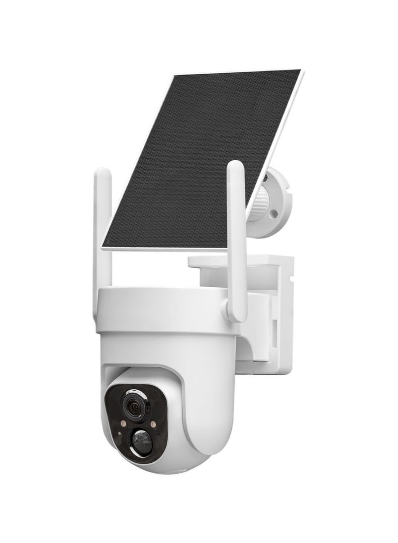 جهاز ذكي خارجي لاسلكي بدقة 2K مع تخزين داخلي 64 جيجابايت – يعمل بالطاقة الشمسية، تغطية 360 درجة، رؤية ليلية ملونة، تنبيهات حركة، صوت ثنائي الاتجاه، إنذار مدمج وضوء كشاف