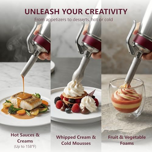 GOBEL Stainless Steel Professional Whipped Cream Dispenser – 1 Quart, For Hot and Cold Preparations, Dishwasher safe NF Certified - Image 4