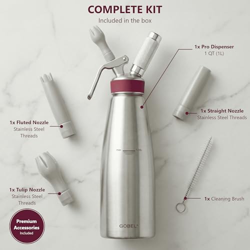 GOBEL Stainless Steel Professional Whipped Cream Dispenser – 1 Quart, For Hot and Cold Preparations, Dishwasher safe NF Certified - Image 5
