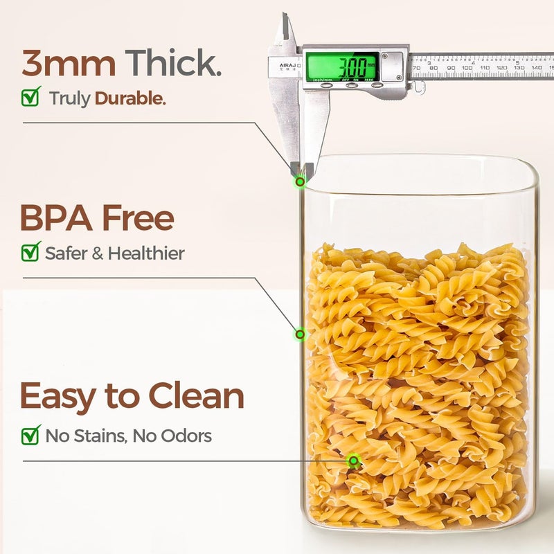 ComSaf 4 Qt Glass Food Storage Containers Set of 2, Large Storage Containers with Lids, Square Glass Jars with Lids, for Flour and Sugar, Cereal, Rice, Pasta, Oats, Coffee Beans - Image 4