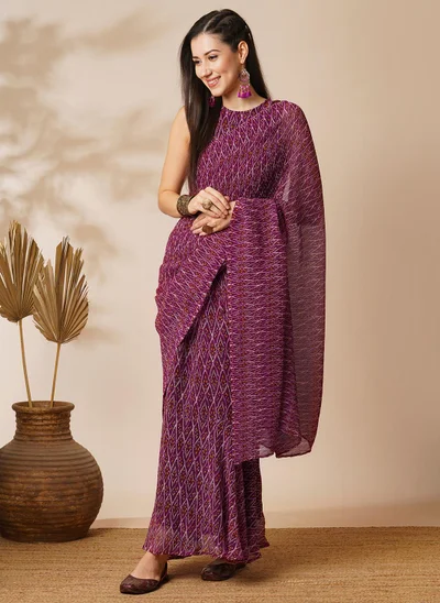 globus Globus Women Printed Ready To Wear Ikat Print Party Saree