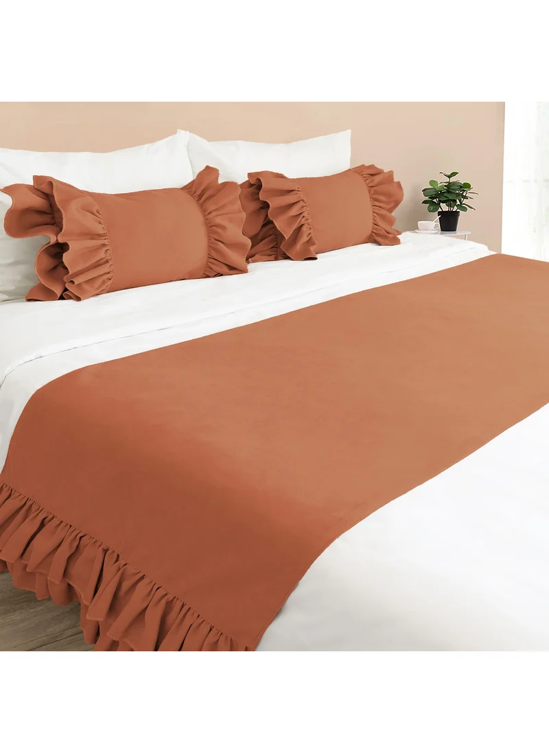 Ritmo Home Bed Runner & Stuffed Throw Pillow Set with Ruffles