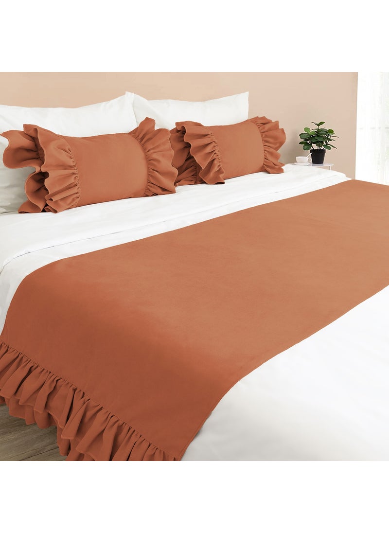 Ritmo Home Bed Runner & Stuffed Throw Pillow Set with Ruffles  - Image 1