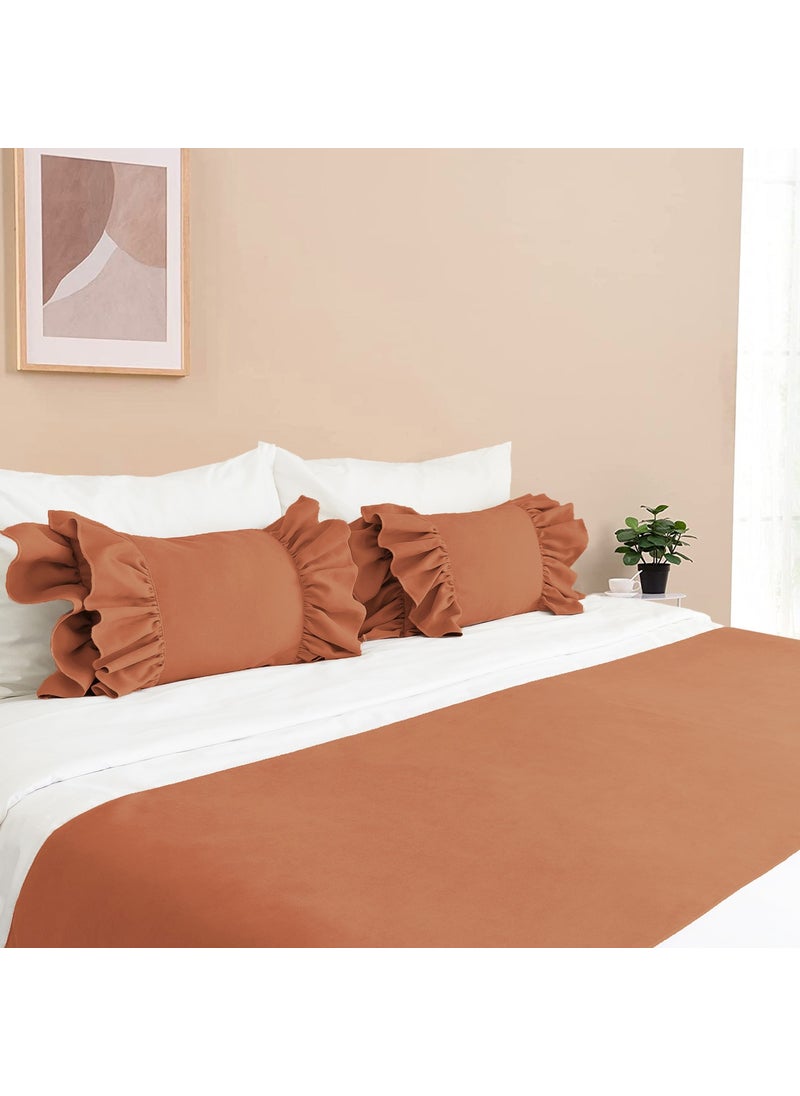 Ritmo Home Bed Runner & Stuffed Throw Pillow Set with Ruffles  - Image 3