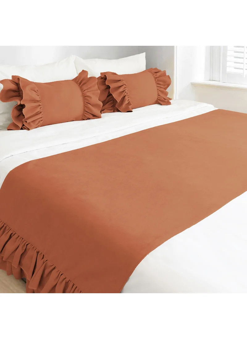 Ritmo Home Bed Runner & Stuffed Throw Pillow Set with Ruffles