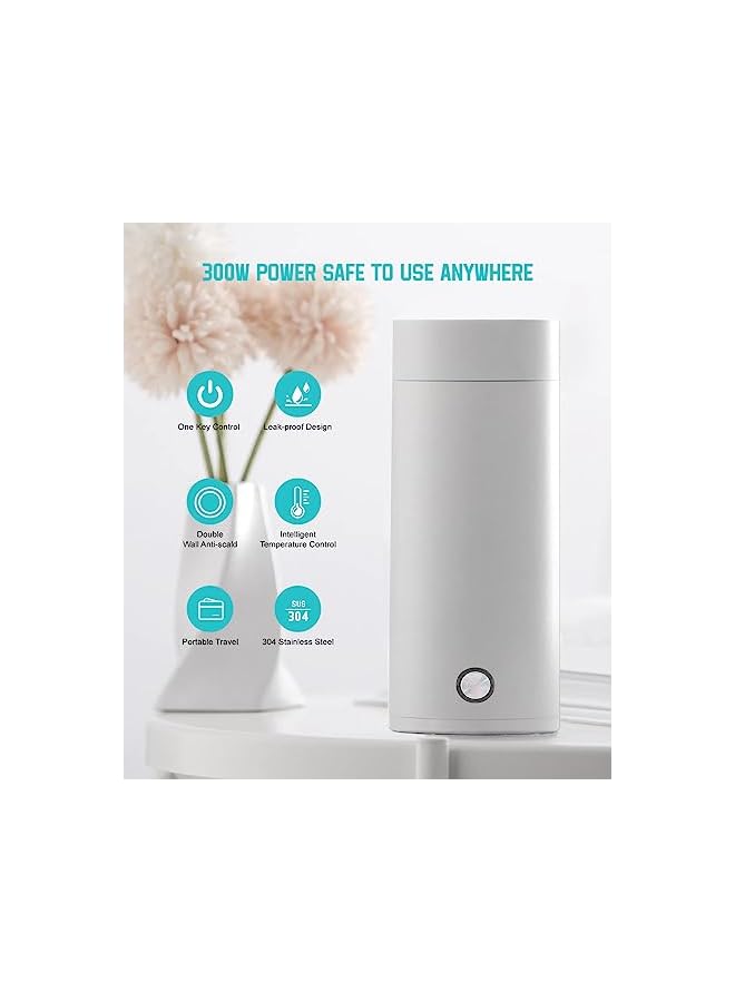 PROMASS Electric Tea Kettle Travel Portable Mini Coffee Kettle Personal Hot Water Boiler 304 Stainless Steel with Auto Shut-Off Boil Dry Protection LCD Display Separable Power Cord BPA-Free White - Image 3