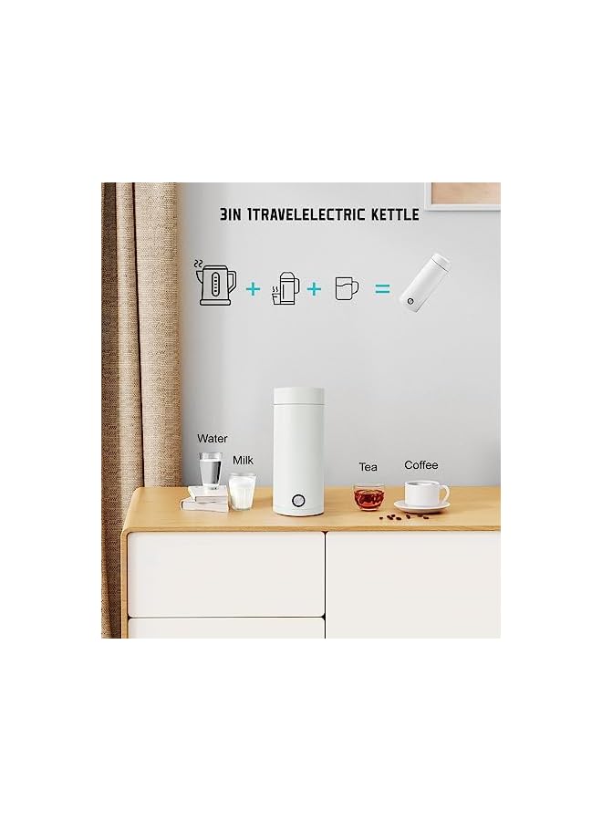 PROMASS Electric Tea Kettle Travel Portable Mini Coffee Kettle Personal Hot Water Boiler 304 Stainless Steel with Auto Shut-Off Boil Dry Protection LCD Display Separable Power Cord BPA-Free White - Image 5