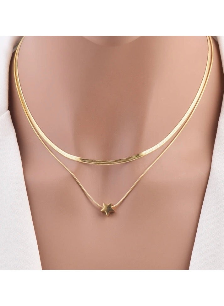 نون-شى سلسال نسائي أنيق من الاستانلس ستيل مطلي باللون الذهبي عيار 18 - Image 1