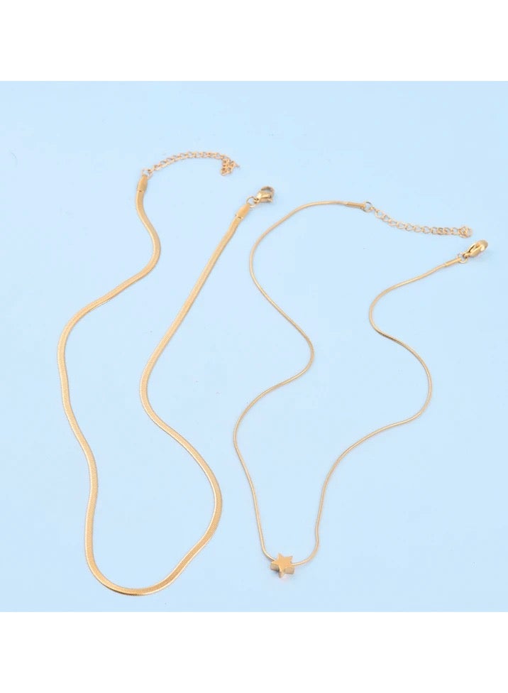 نون-شى سلسال نسائي أنيق من الاستانلس ستيل مطلي باللون الذهبي عيار 18 - Image 2