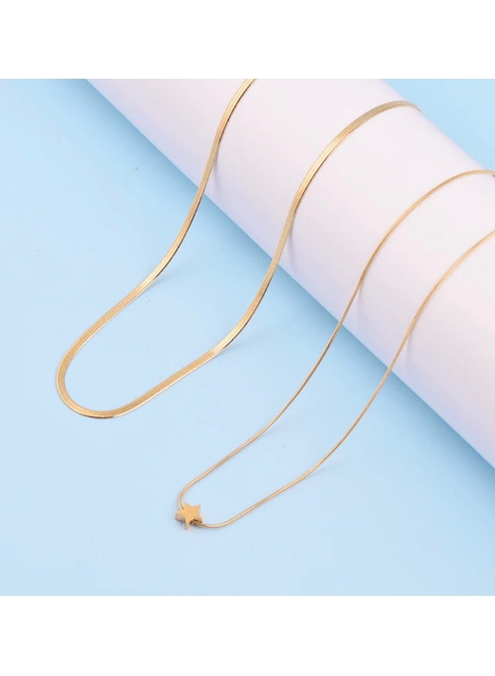 نون-شى سلسال نسائي أنيق من الاستانلس ستيل مطلي باللون الذهبي عيار 18 - Image 3