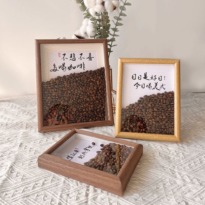 3D Photo Frame: 10x8 Inches White Wooden Frame - Coffee Bean Filled With Easy-open Pull Tab & Wall Hooks Hollow Frame for Home Rustic Decor, Wall Display, Gift Givers - Image 3