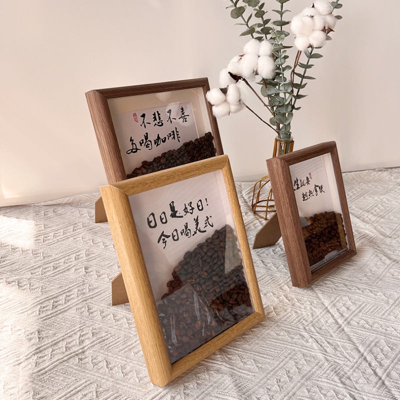 3D Photo Frame: 10x8 Inches White Wooden Frame - Coffee Bean Filled With Easy-open Pull Tab & Wall Hooks Hollow Frame for Home Rustic Decor, Wall Display, Gift Givers - Image 2