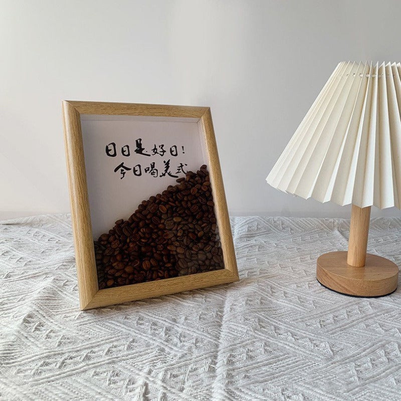 3D Photo Frame: 10x8 Inches White Wooden Frame - Coffee Bean Filled With Easy-open Pull Tab & Wall Hooks Hollow Frame for Home Rustic Decor, Wall Display, Gift Givers - Image 4