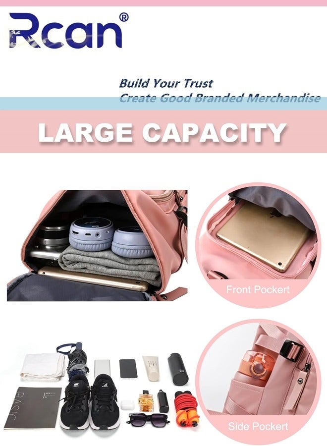 Rcan Gym Sports Portable Backpack Large Capacity Waterproof Travel Durable Crossbody Bag with Shoes Compartment Luggage Handbag Multipurpose College Student Duffel Bag for Men Women - Image 4