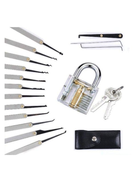 15pcs Lock Picking Set with Transparent Training Locks and Credit Card Lock Pick Tool Kit for Beginner and Pro Locksmiths