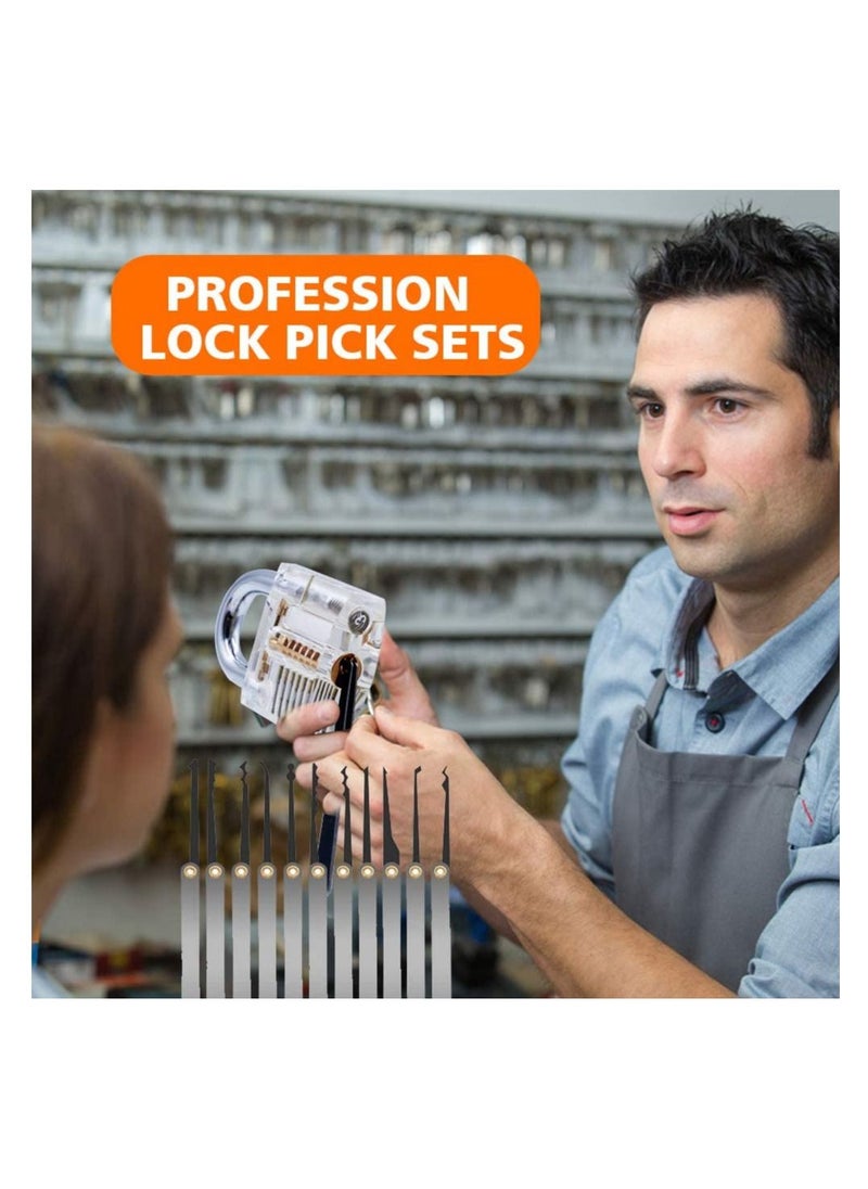 In Air - 15pcs Lock Picking Set with Transparent Training Locks and Credit Card Lock Pick Tool Kit for Beginner and Pro Locksmiths - Image 1