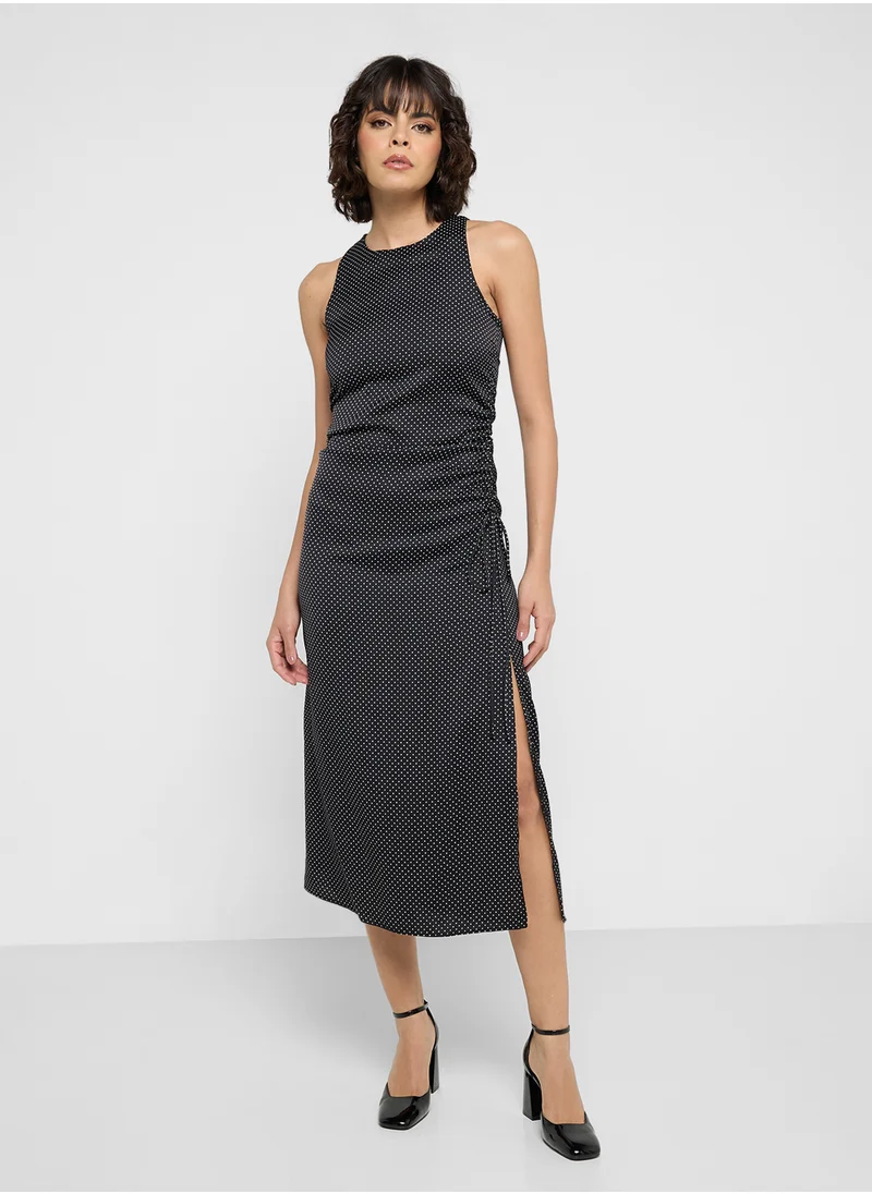 مانجو Crew Neck Side Slit Dress