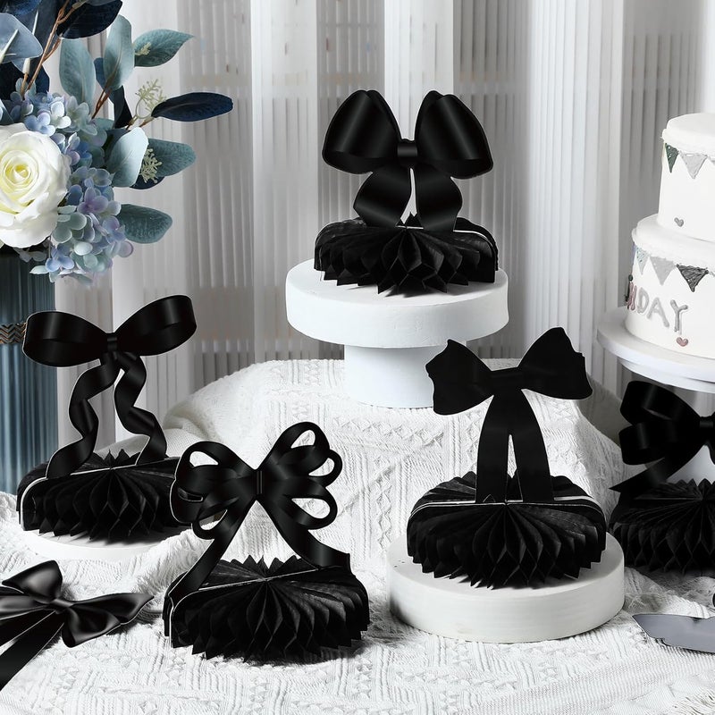 Containlol 9 Pcs Black Bow Birthday Party Decorations Bow Honeycomb Centerpieces Birthday Party Table Decorations Coquette Paper Cutouts Supplies for Bridal Engagement Bachelorette Decor - Image 4